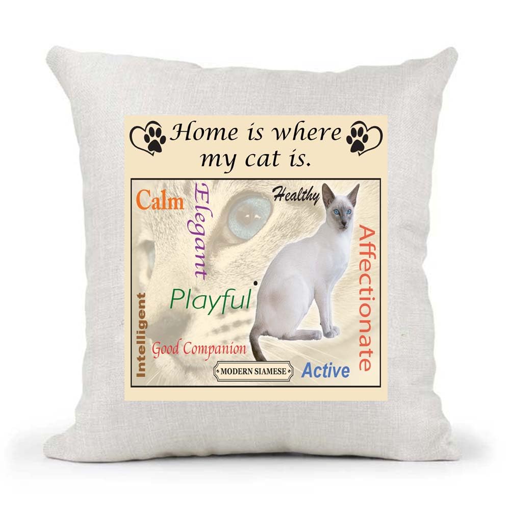 Modern Siamese Breed Home is Where My Cat is Country Canvas Style Cushion Cover Gift