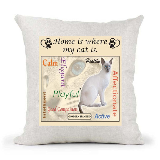 Modern Siamese Breed Home is Where My Cat is Country Canvas Style Cushion Cover Gift