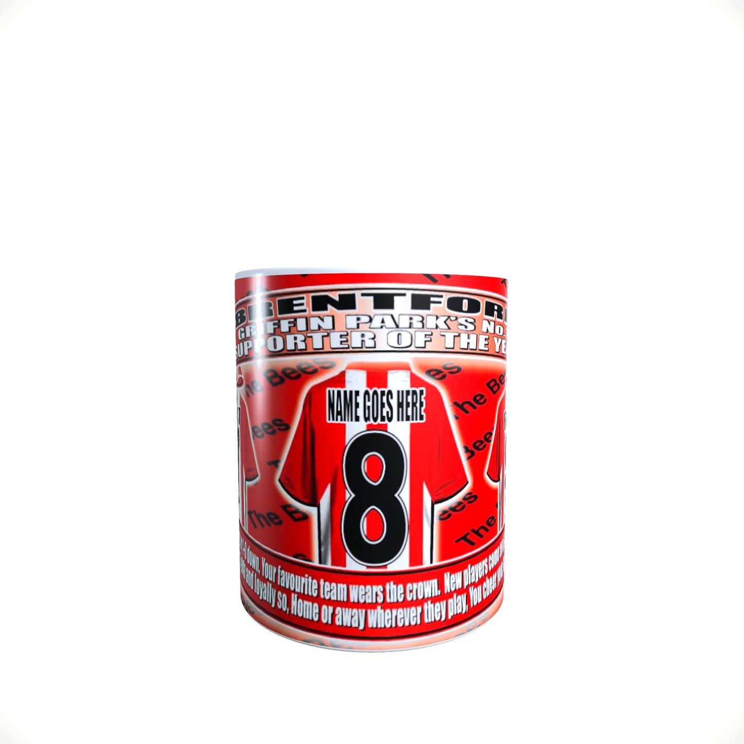 Brentford Football Team Shirt Personalised Mug Gift with Chocolate Footballs
