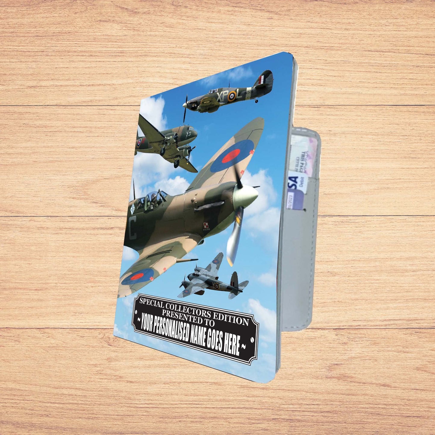 VE Day Battle of Britain WWII Iconic War Planes Spitfire Lancaster Personalised Travel Passport Case Holder Gift