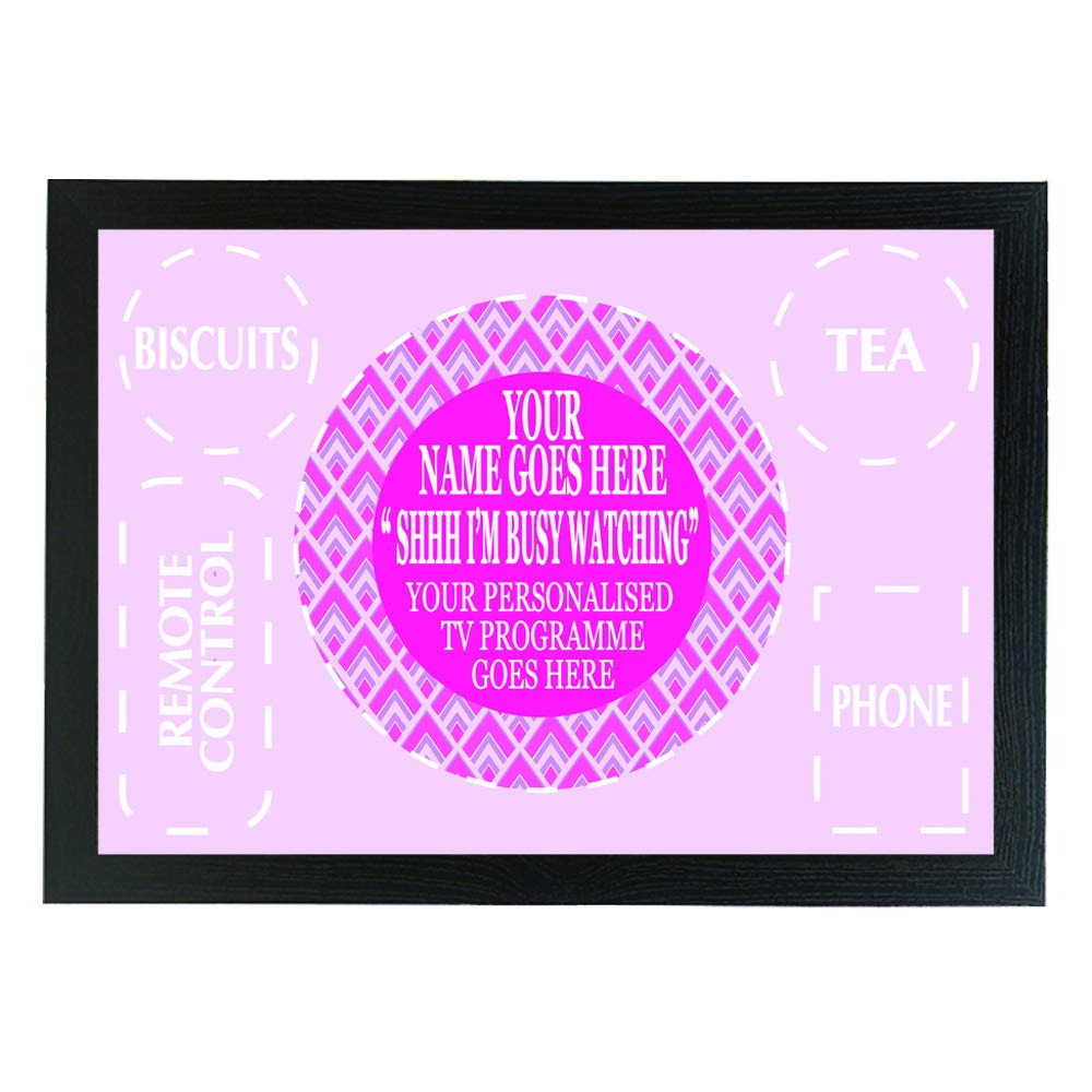Shhh! I'm watching personalised TV female/male gift tea lap tray (PINK)