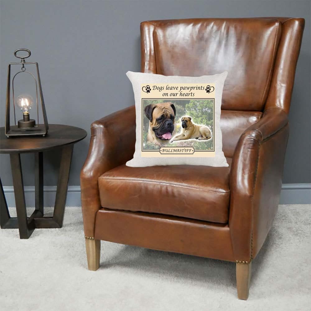 Bullmastiff Dogs Leave Pawprints on our Hearts Country Canvas Style Cushion Cover Gift