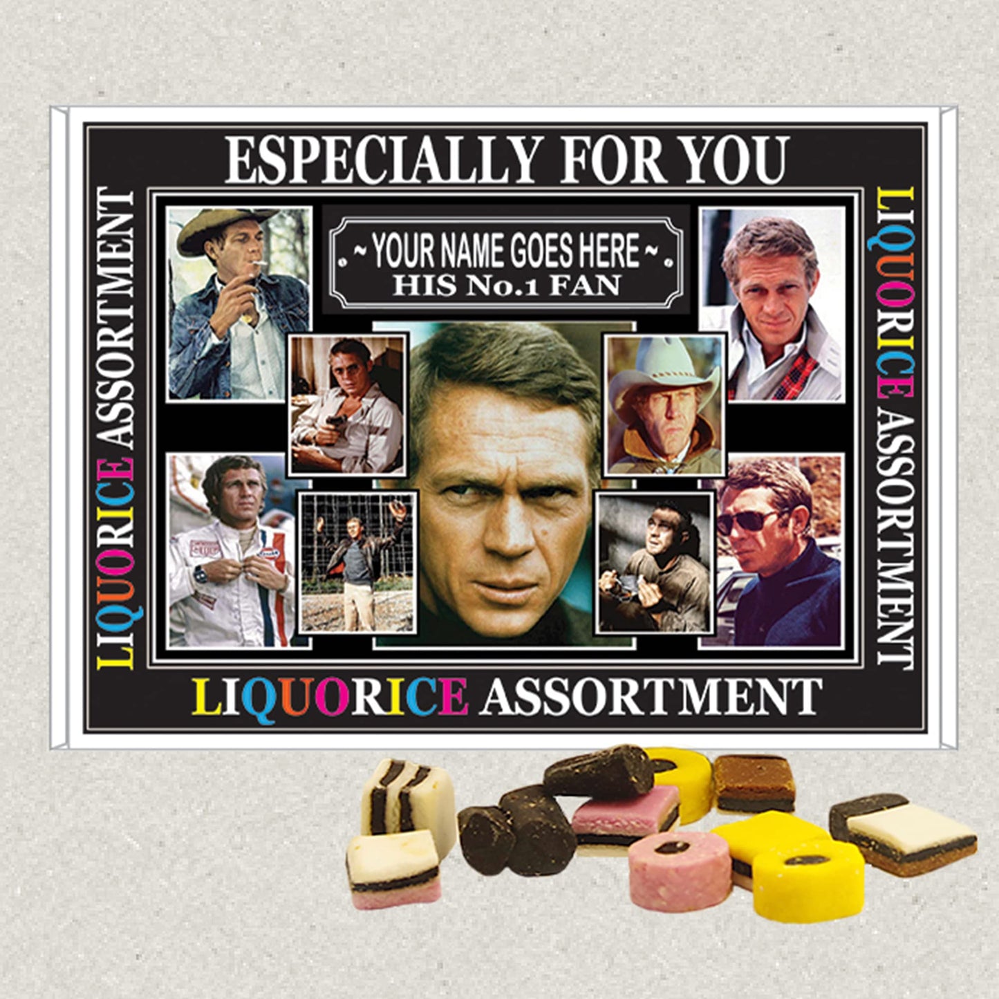 Steve McQ Celebrity Movie Icon Personalised Boxed Sweets Gift Present Choice of Sweets
