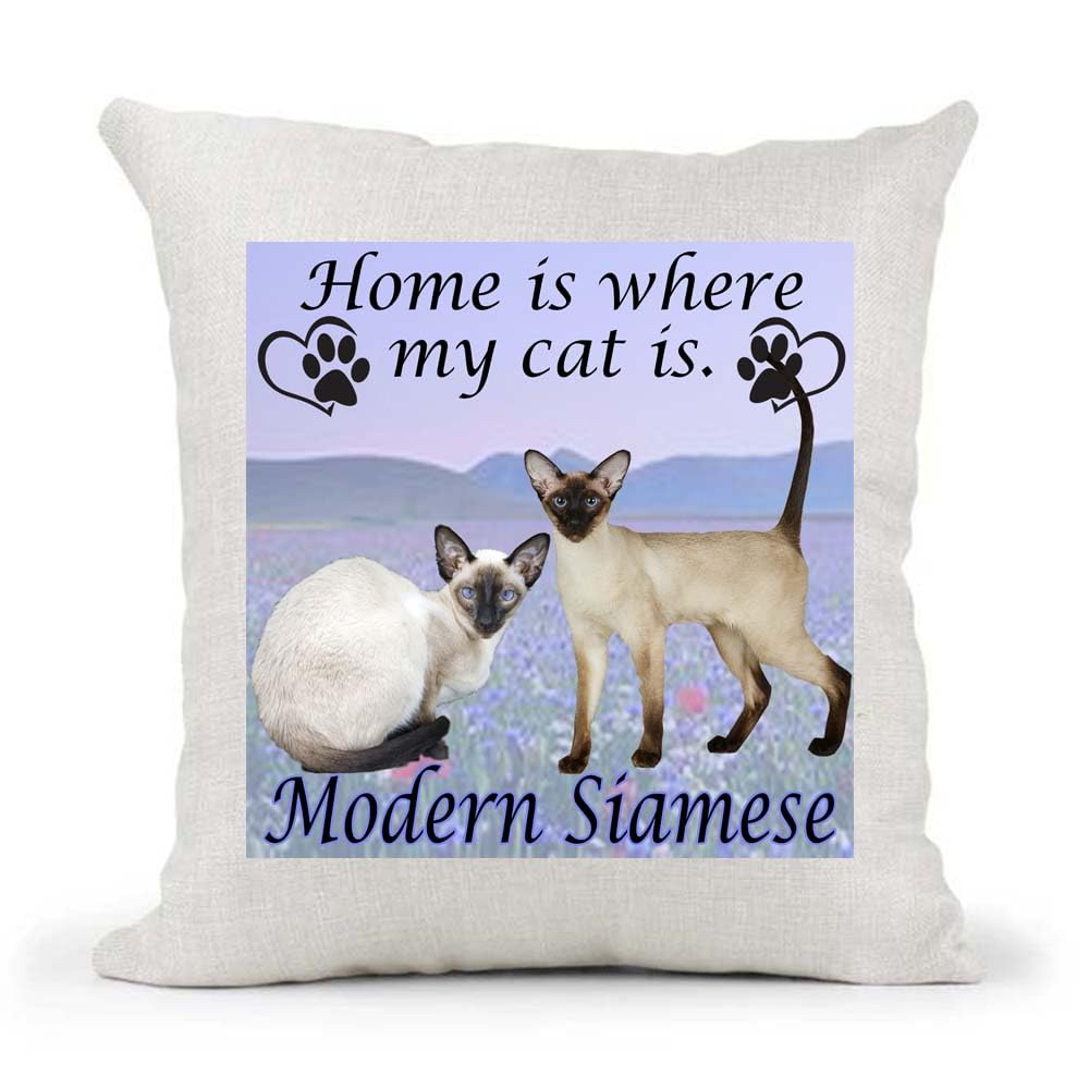 Modern Siamese Breed Home is Where My Cat is Kitten Slave Owner Country Canvas Style Cushion Cover Gift