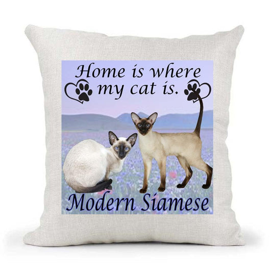 Modern Siamese Breed Home is Where My Cat is Kitten Slave Owner Country Canvas Style Cushion Cover Gift
