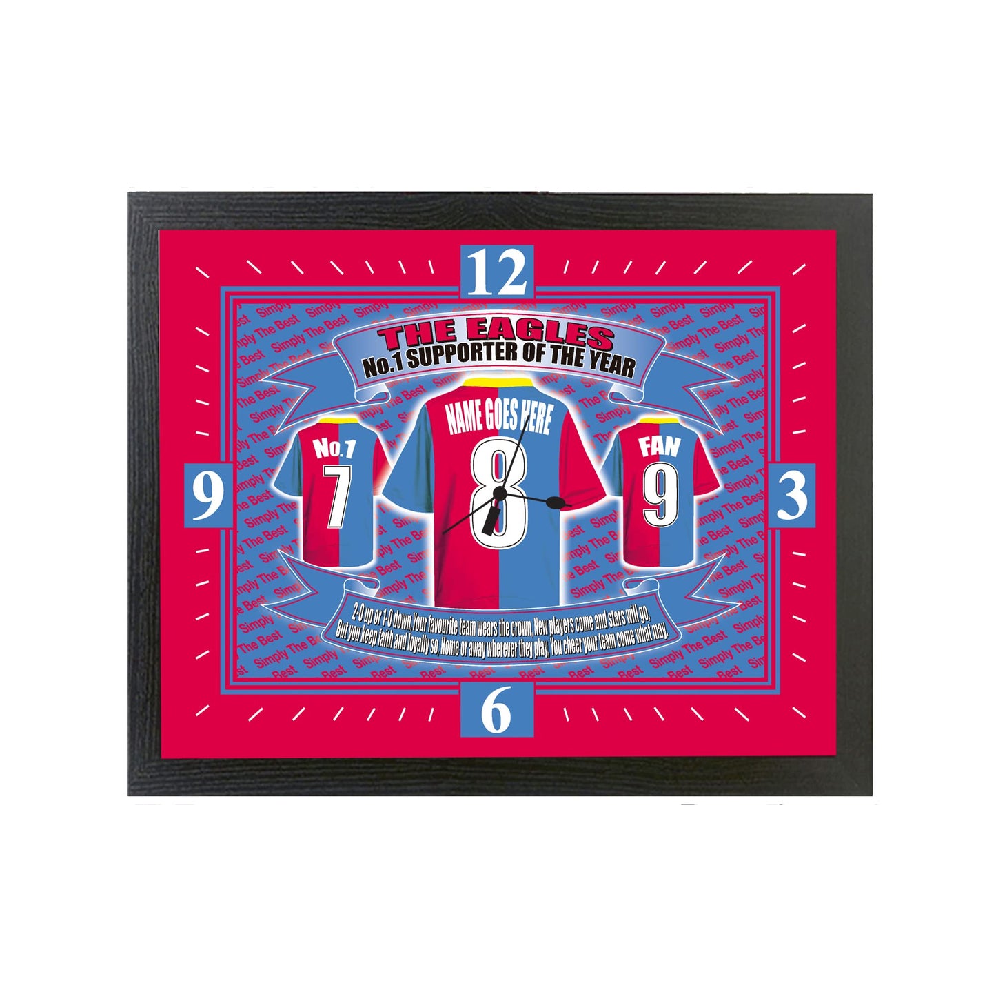 Crystal - The Glaziers Football Shirt Personalised Clock Gift Present