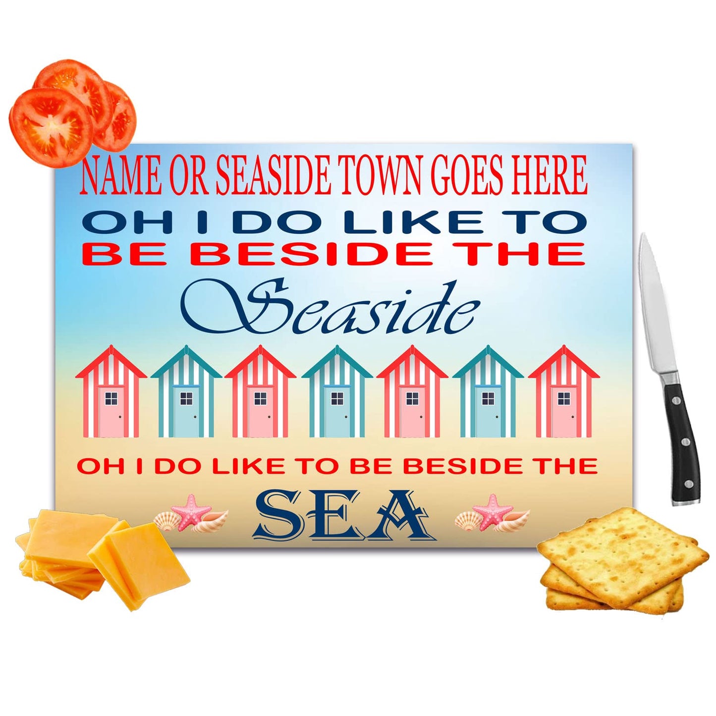 Beside The Seaside Personalised Toughened Glass Heat Resistant Worktop Saver Cutting and Chopping Board Gift