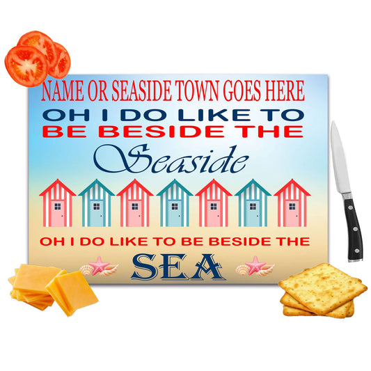 Beside The Seaside Personalised Toughened Glass Heat Resistant Worktop Saver Cutting and Chopping Board Gift