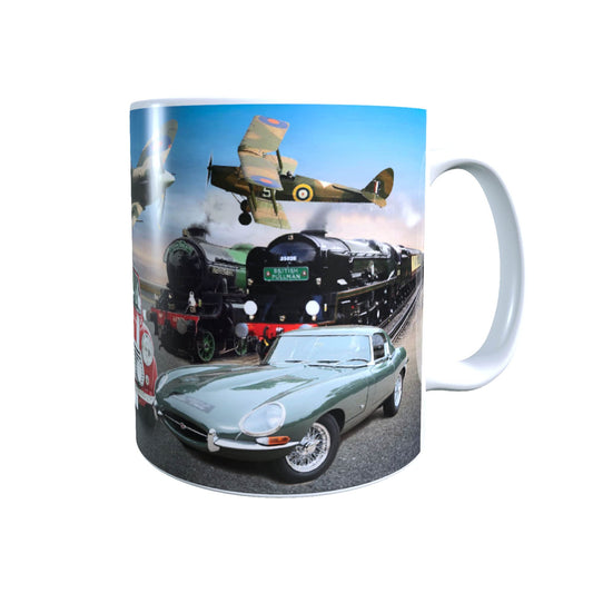 Planes Trains and Automobile Classic Car & Transport Icons Mug Gift