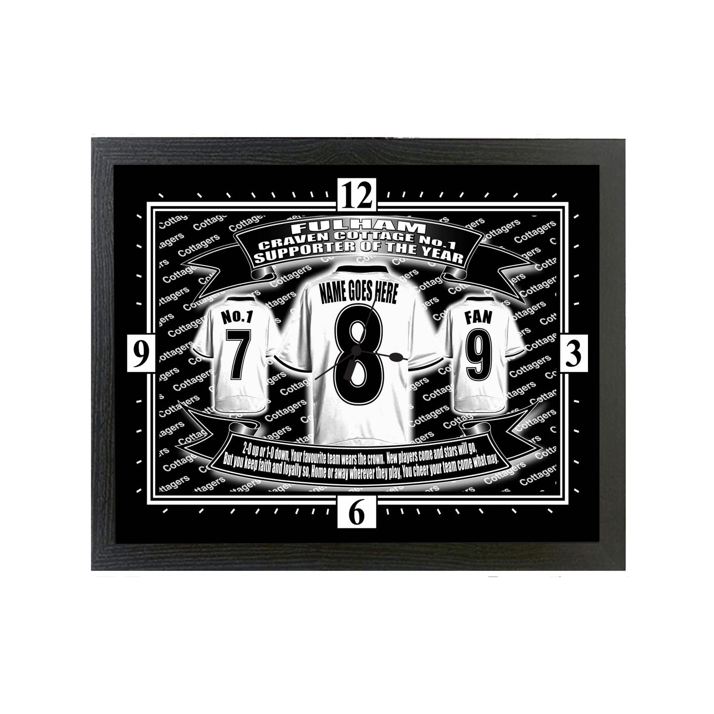 Fulham Football Shirt Personalised Clock Gift Present