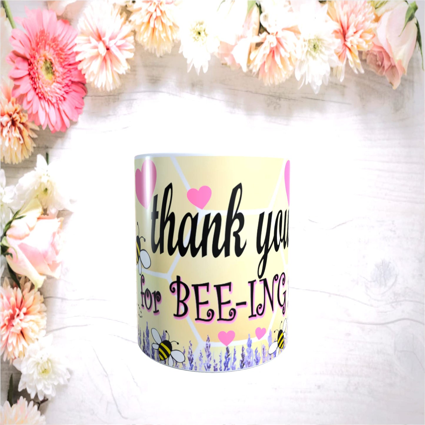 Honeycomb Yellow Pink Love Hearts Valentine's Day Any Occasion Mug Gift