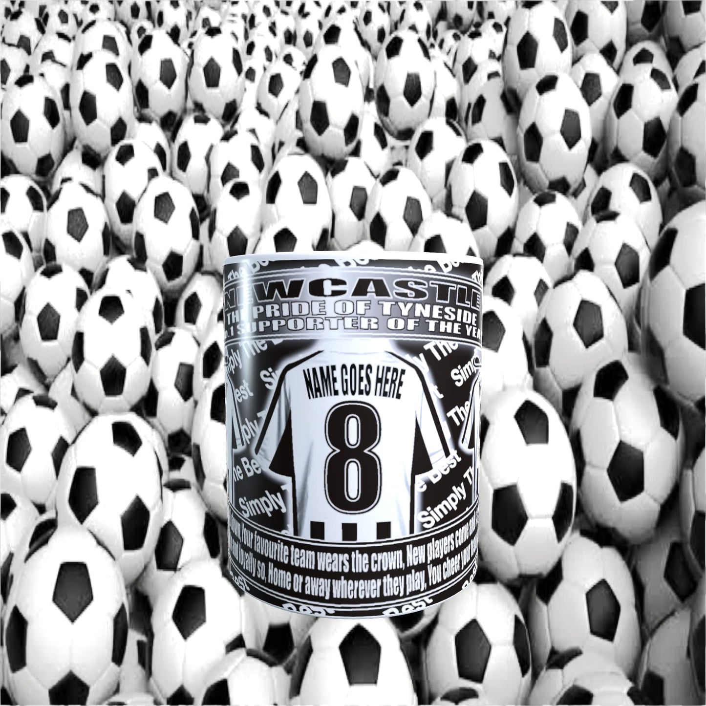 Newcastle Football Team Shirt Personalised Mug Gift with Chocolate Footballs