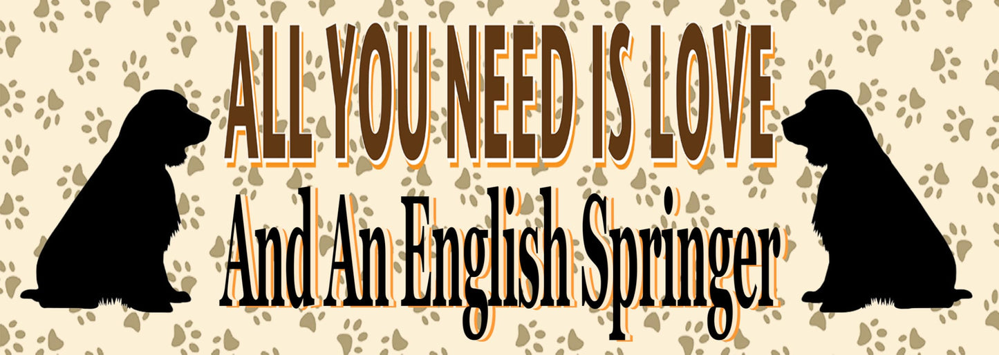 English Springer Water Bottle - All You Need Is Love - Silver Aluminium - Two Lids - Unisex Gift