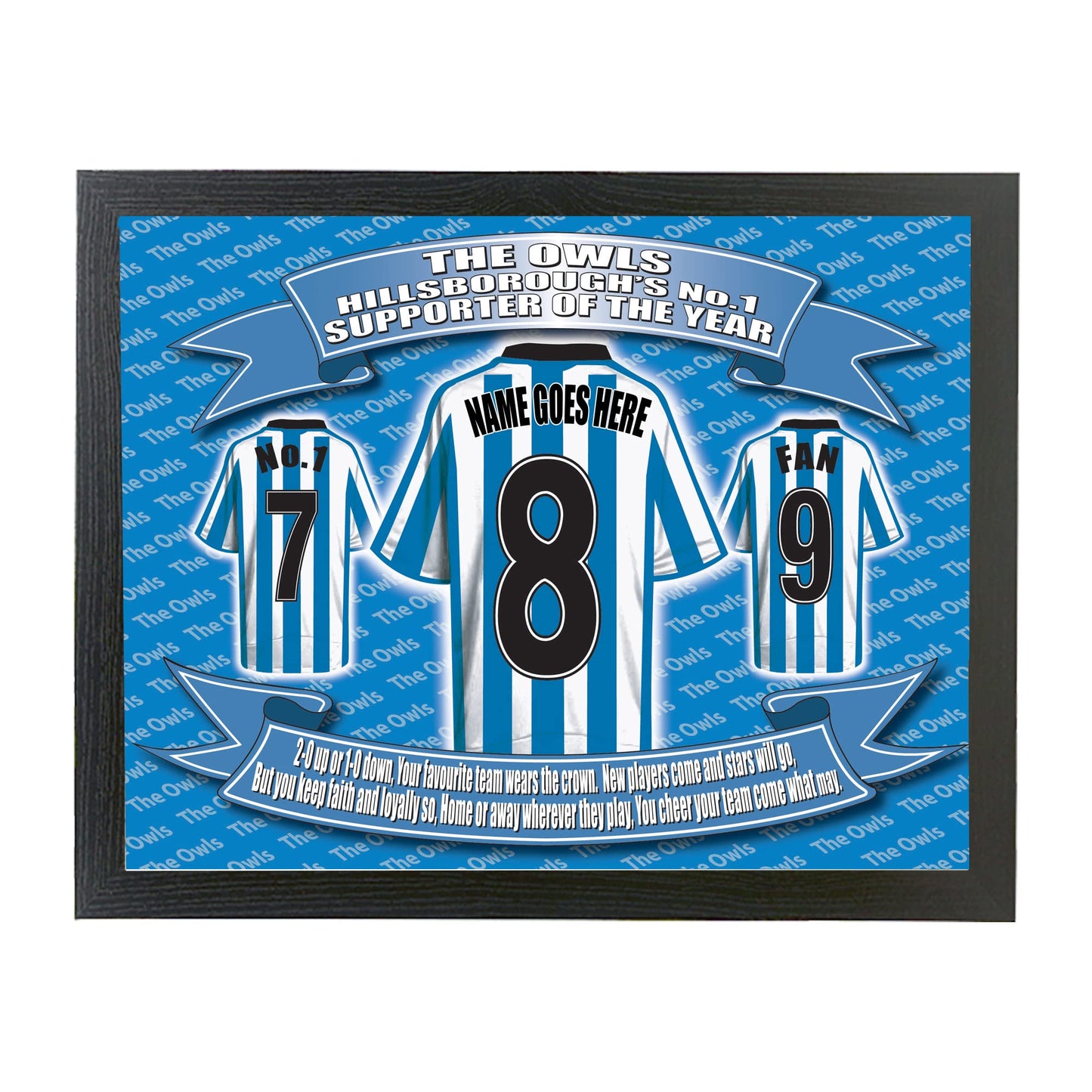 Sheff Wed Personalised Football Shirt Lap Tray Gift