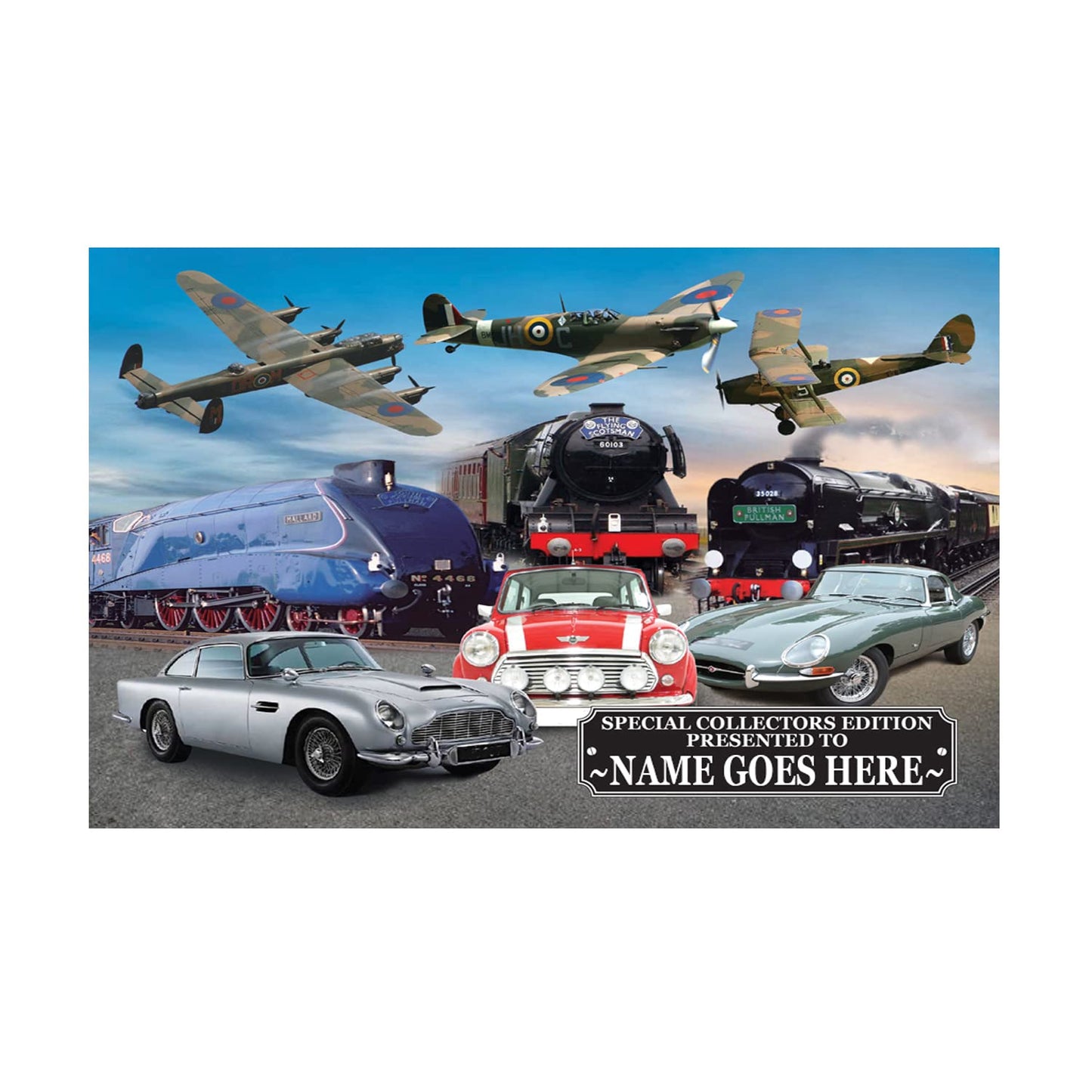 Planes Trains and Automobiles Classic Car & Transport Icons Personalised Toughened Glass Heat Resistant Worktop Saver Cutting and Chopping Board Gift