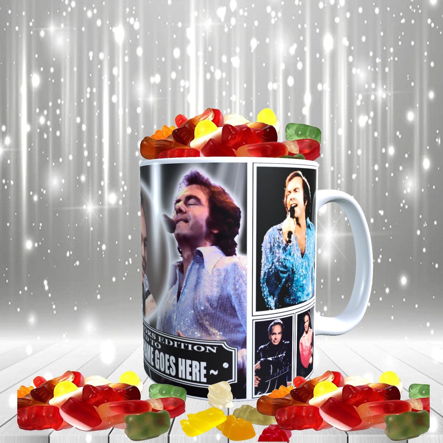 Neil Diamond Icon Personalised Mug with Choice of Sweets Gift