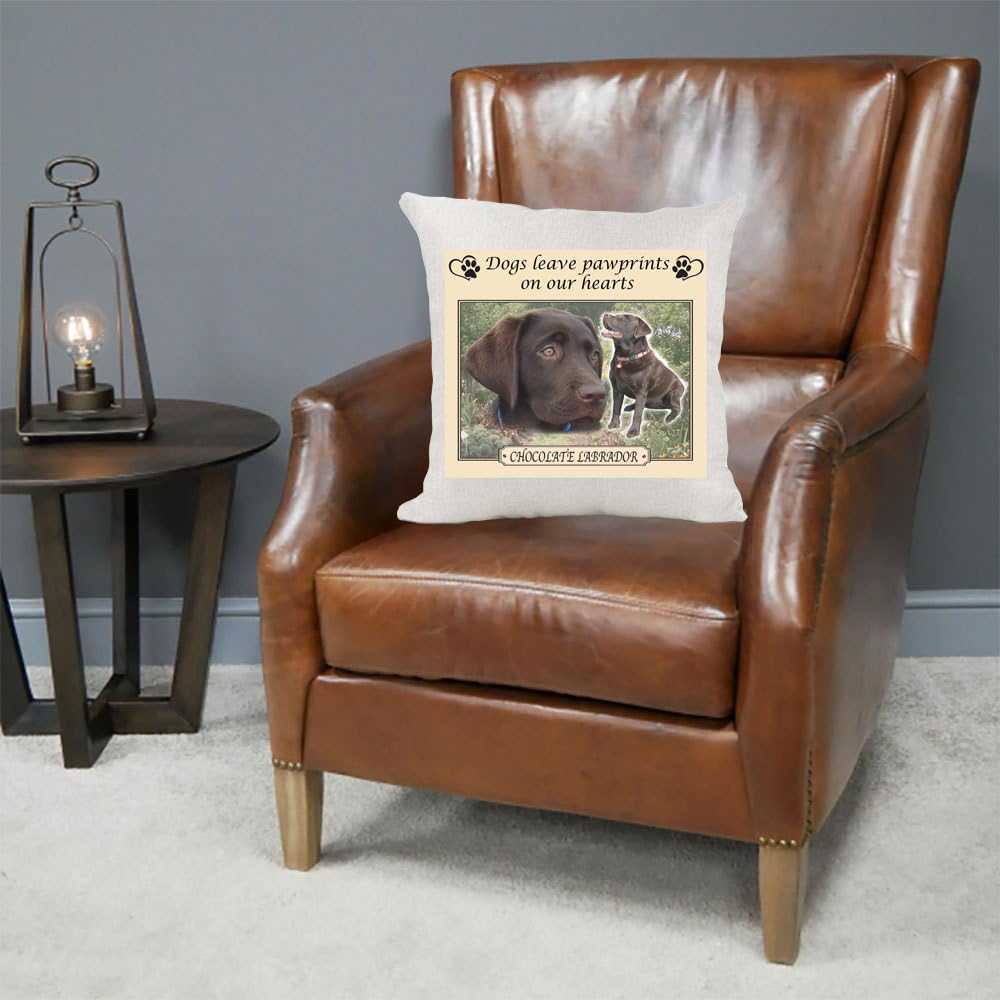 Chocolate Lab Labrador Dogs Leave Pawprints on our Hearts Country Canvas Style Cushion Cover Gift