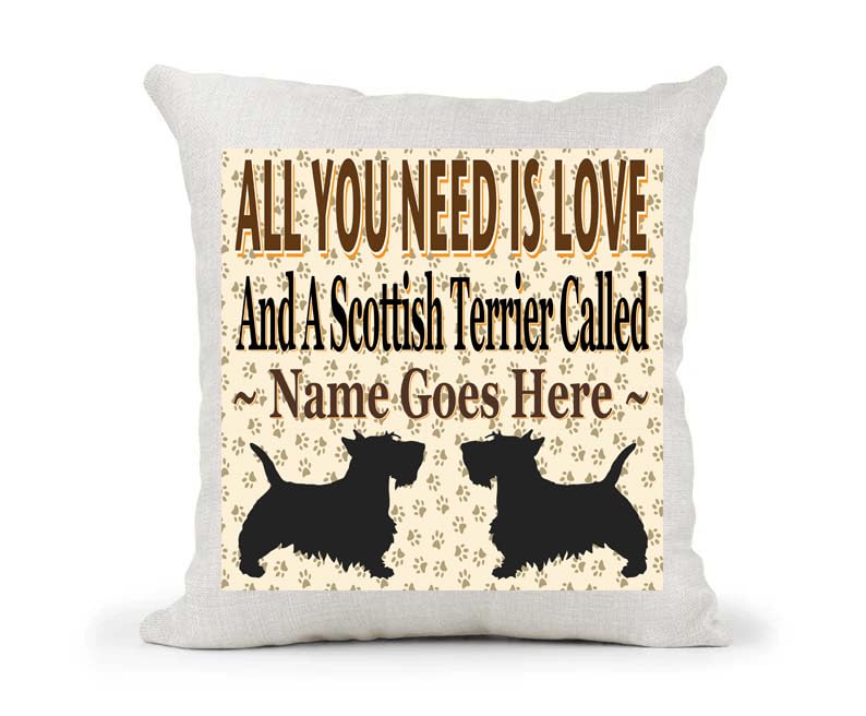 All You Need Is Love And A Scottish Terrier Personalised Country Canvas Cushion Cover Gift