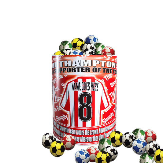 Ceramic Southampton Football Team Shirt Personalised Mug Gift with Chocolate Footballs