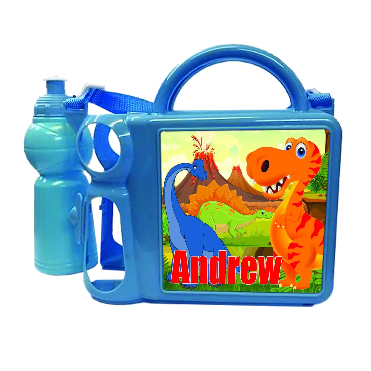 Personalised Dinosaur Plastic Lunch Box and Water Bottle Back to School Gift Set
