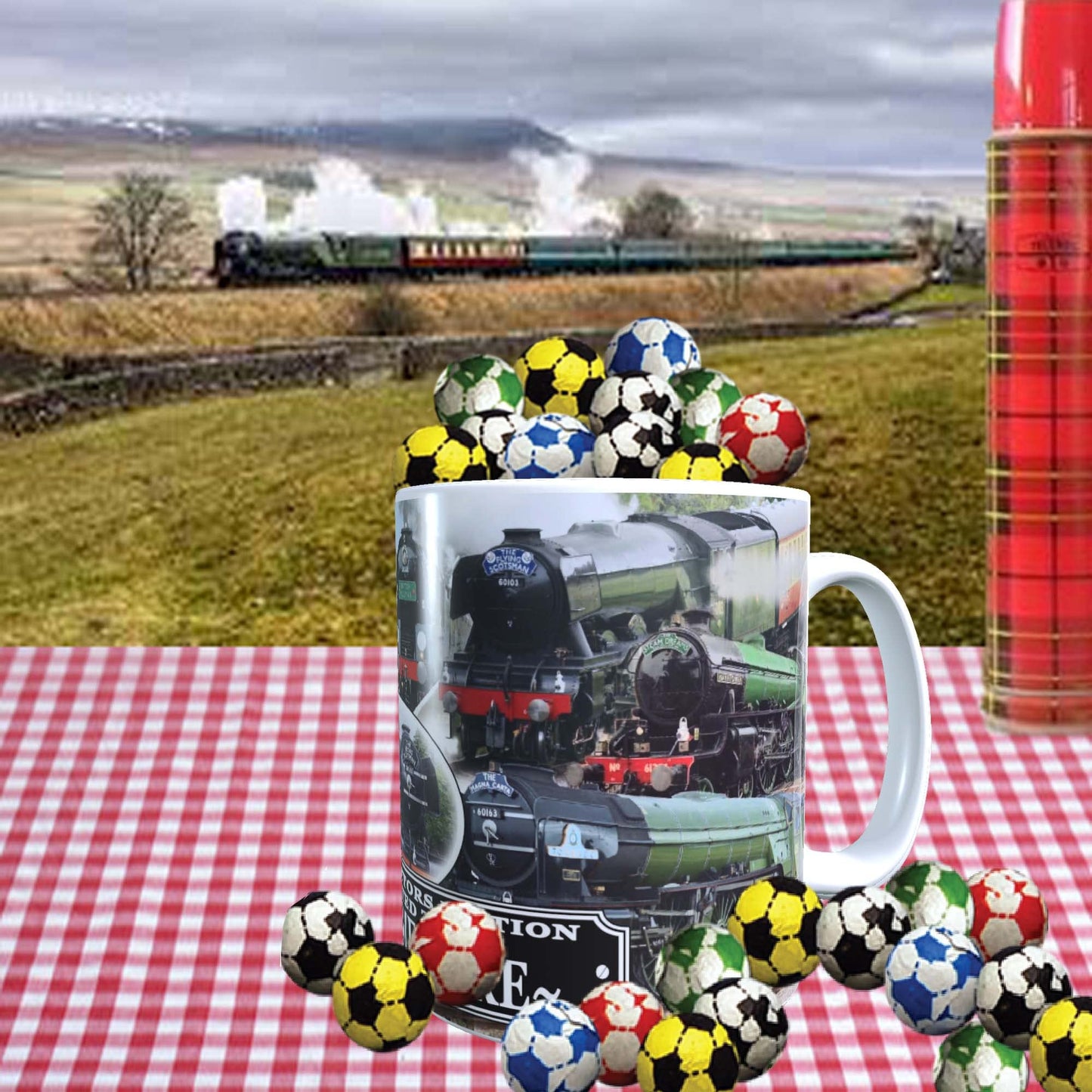 Classic Iconic Steam Locomotive Trains Personalised Mug with Choice of Sweets Gift