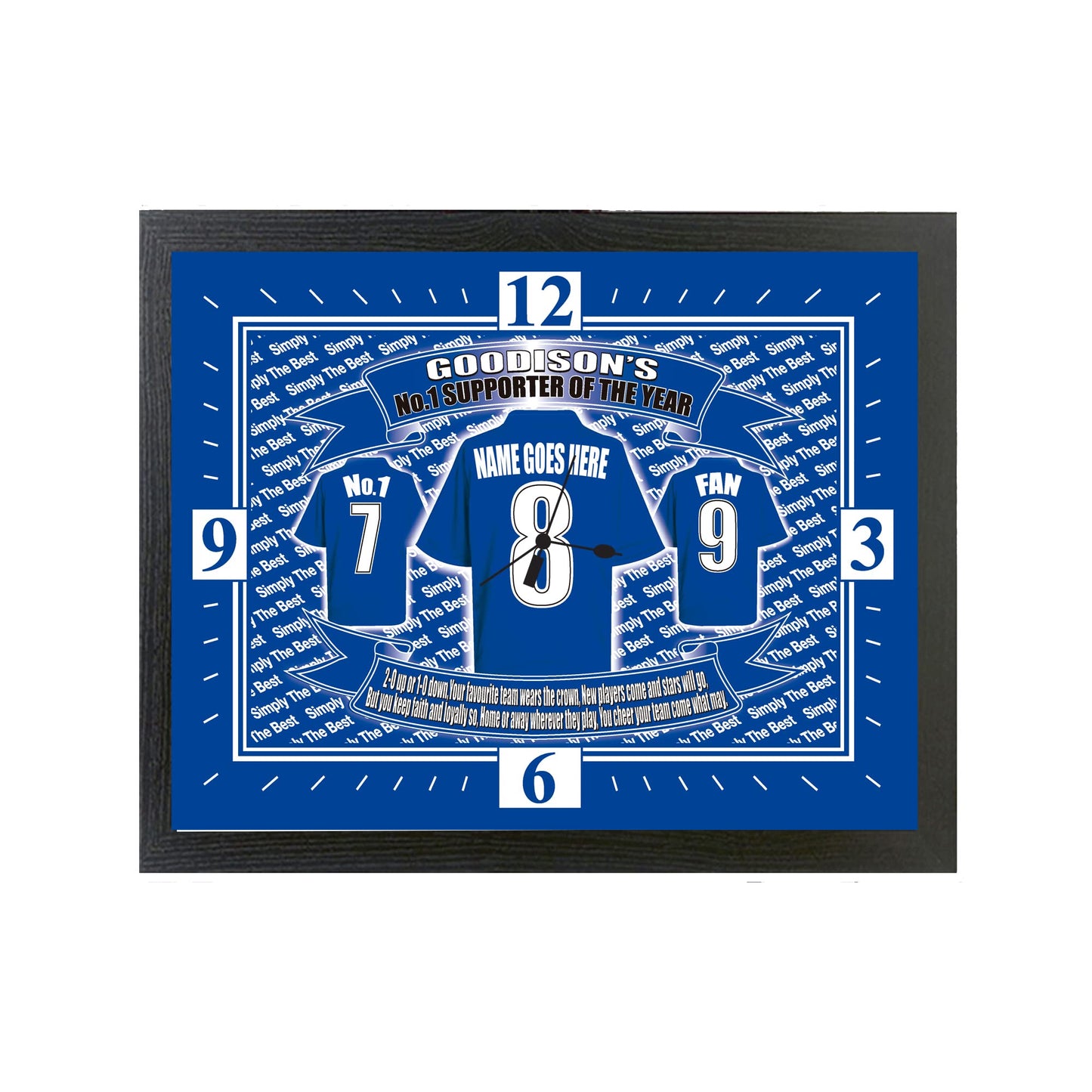 Everton Football Shirt Personalised Clock Gift Present - Wall Mountable - Blue