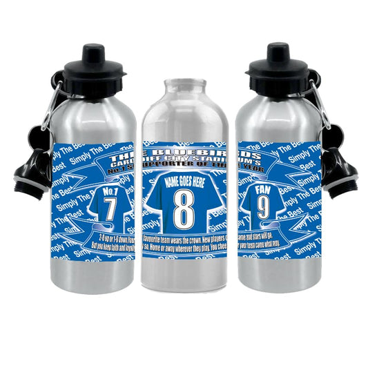 Blue Birds Car(diff) Personalised Football Shirt Silver Aluminium Two Lid Unisex Water Bottle Gift