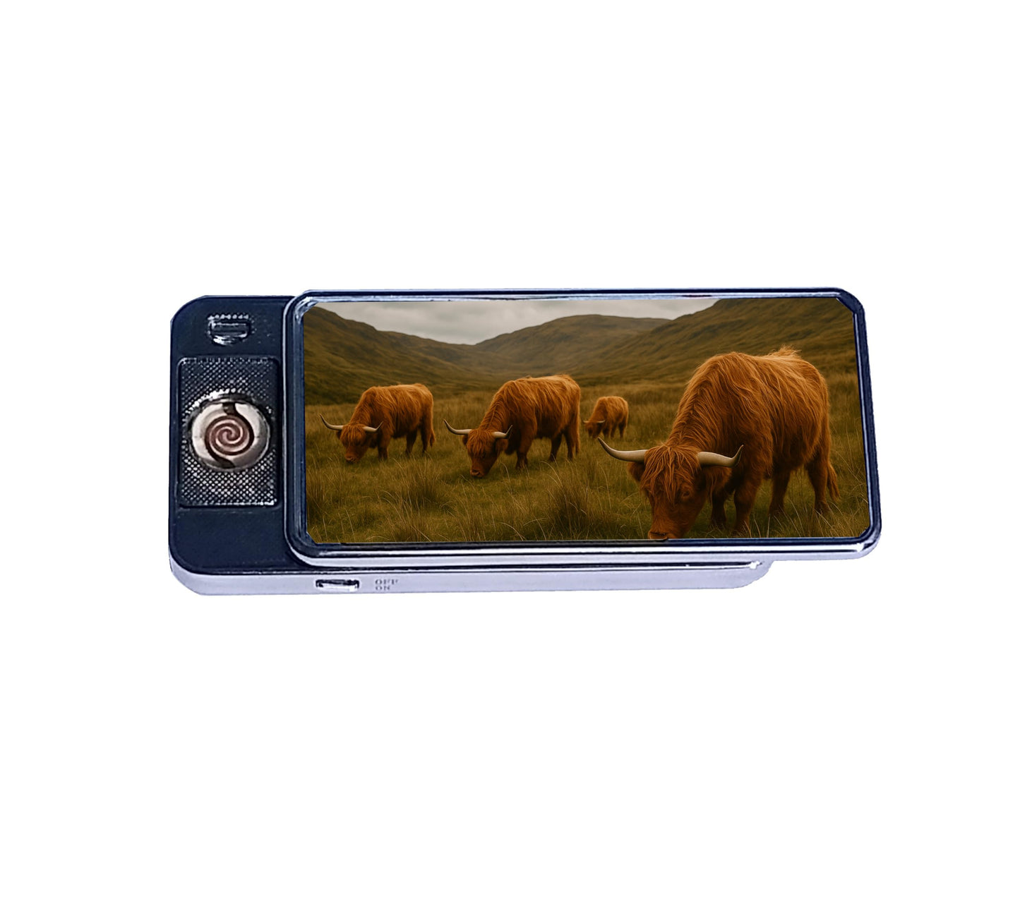 Scottish Highland Cow USB Rechargeable Lighter – Windproof Flameless Electric Coil with Cute Cow Design – Eco-Friendly USB for Candles, BBQ & Gifts