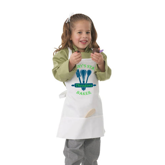 Children's Kid's Boy's White Granny's Papa's Grandad's Star Chef Cook Personalised Name Chef Pinny Apron Gift Present