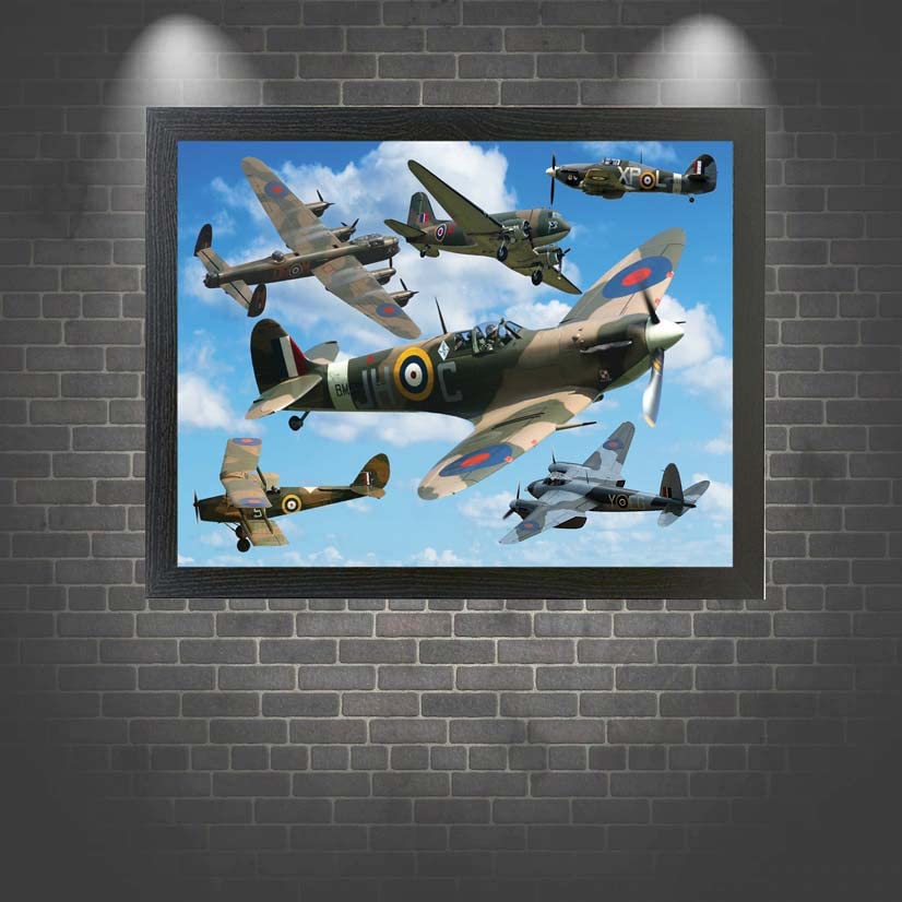 VE Day Battle of Britain WWII Iconic War Planes Spitfire Lancaster Framed Wall Hanging Picture Gift