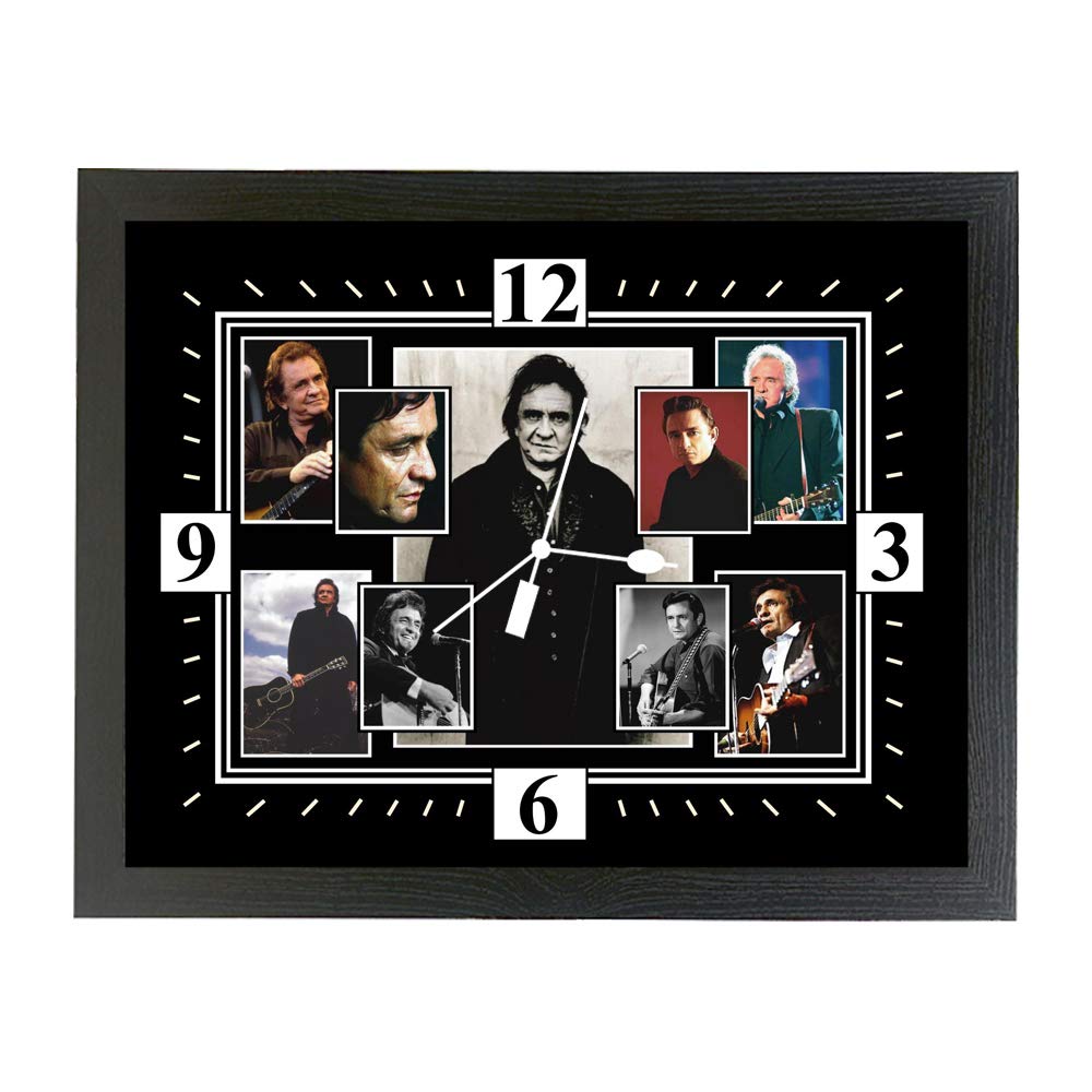 Johnny Cash Icon Gift Clock - Black 12 Inch Tall Collage Picture Frame Clock