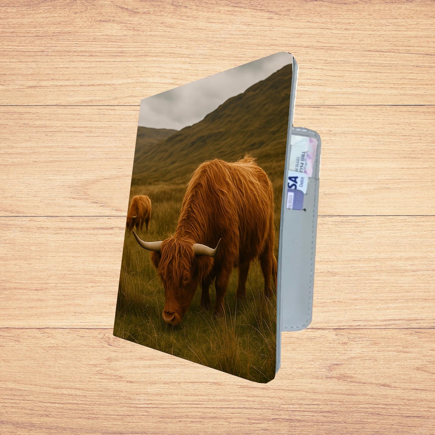 Scottish Highland Cow Passport Holder – Cute Travel Wallet with Rustic Cow Design | Faux Leather Passport Cover for Women & Men | Farm Animal Gift for Travelers