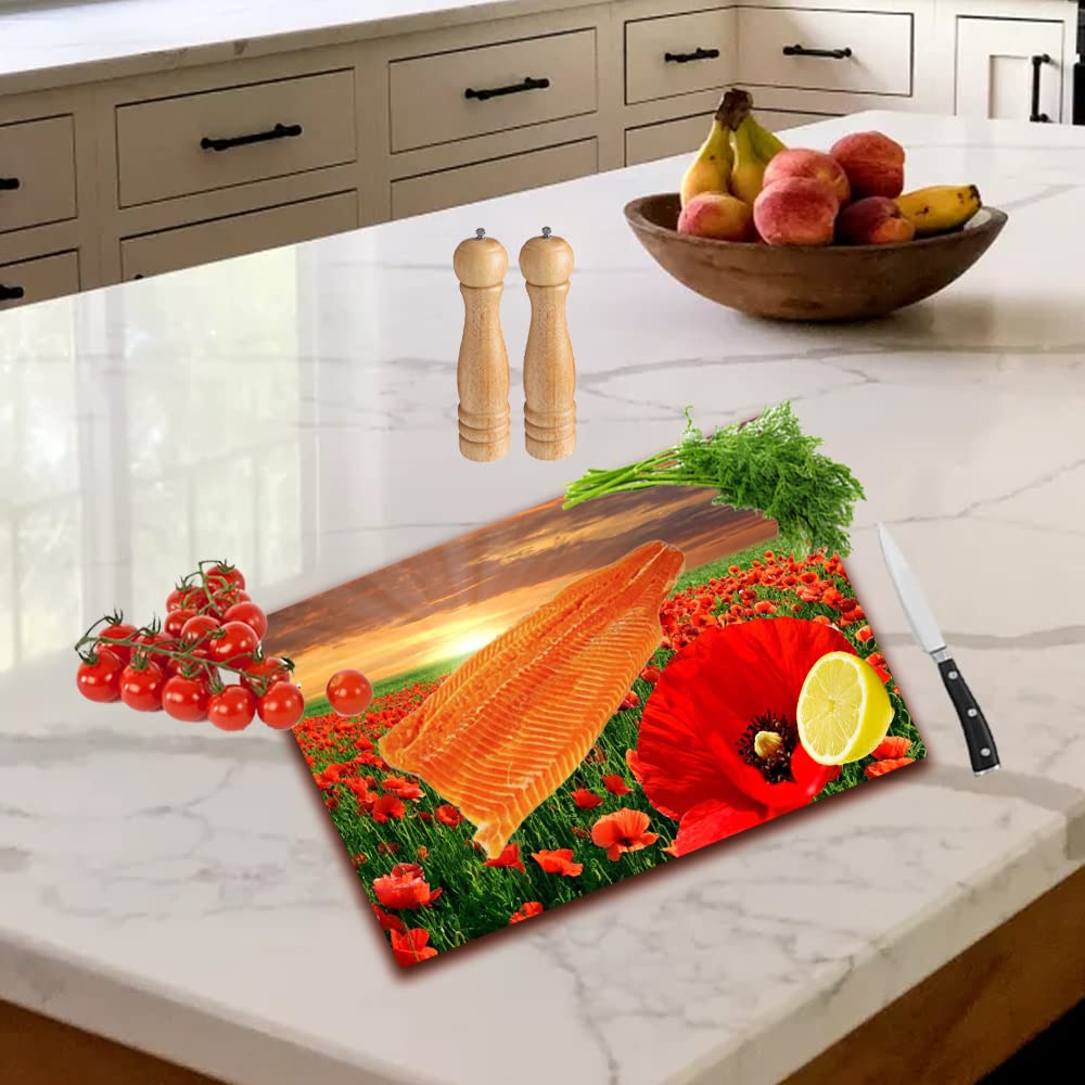 Sunset Poppies Toughened Glass Heat Resistant Worktop Saver Cutting and Chopping Board Gift