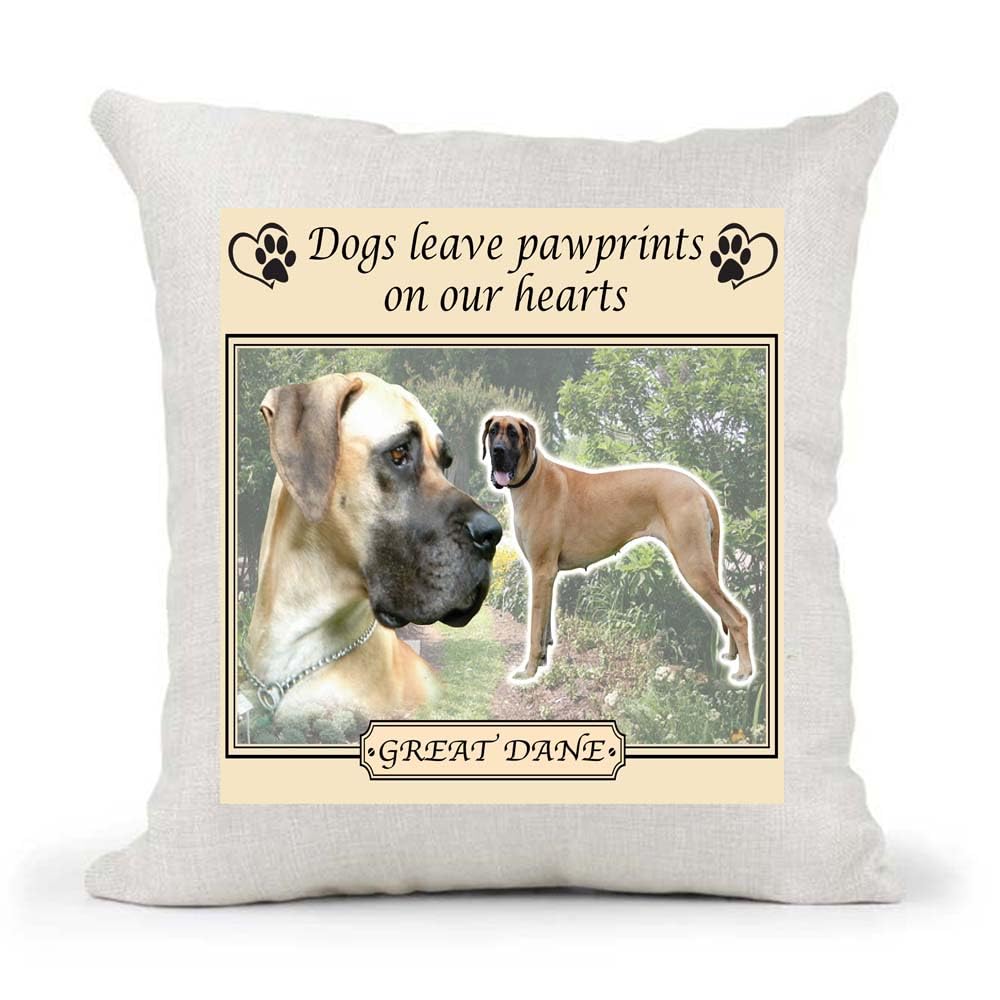 Great Dane Dogs Leave Pawprints on our Hearts Country Canvas Style Cushion Cover Gift