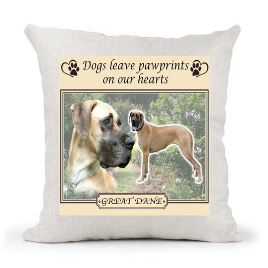 Great Dane Dogs Leave Pawprints on our Hearts Country Canvas Style Cushion Cover Gift