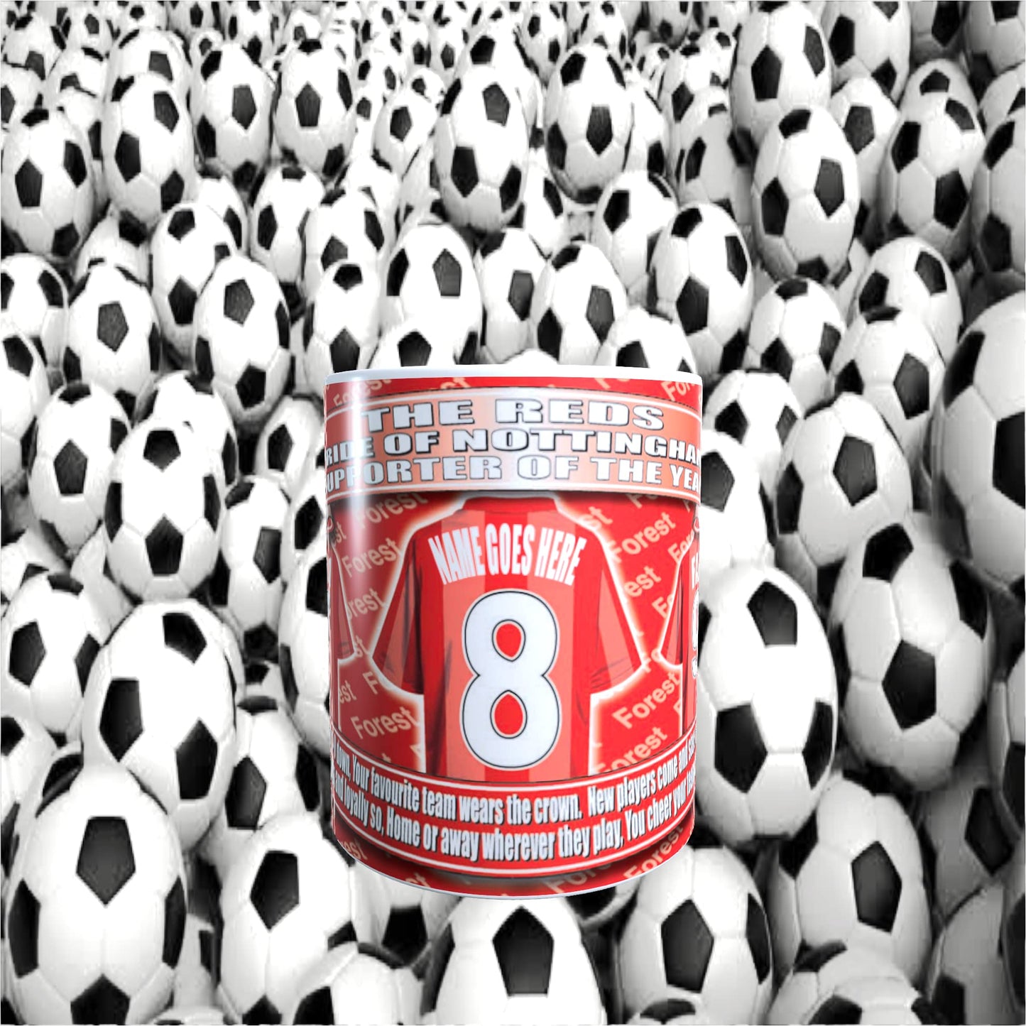 Notts Forest Personalised Football Team Shirt Mug Gift with Chocolate Footballs