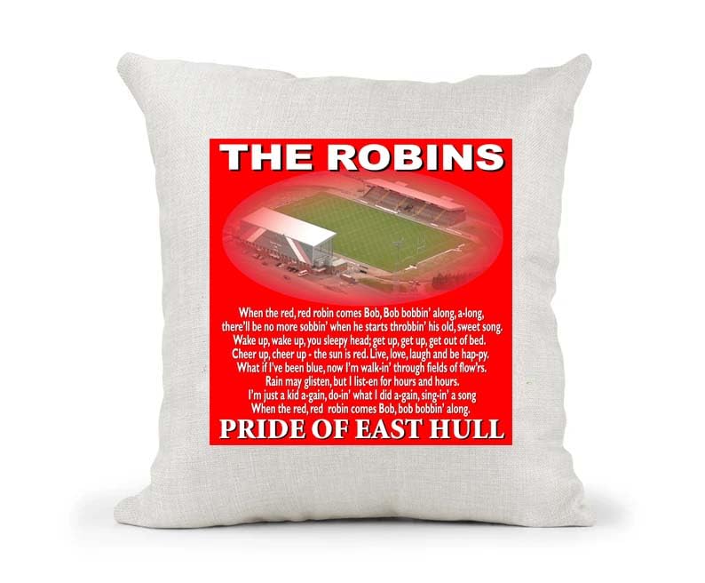 Hull Rugby Cushion Cover - The Robins Kingston Rovers League Team - Anthem Song Chant - Present Gift