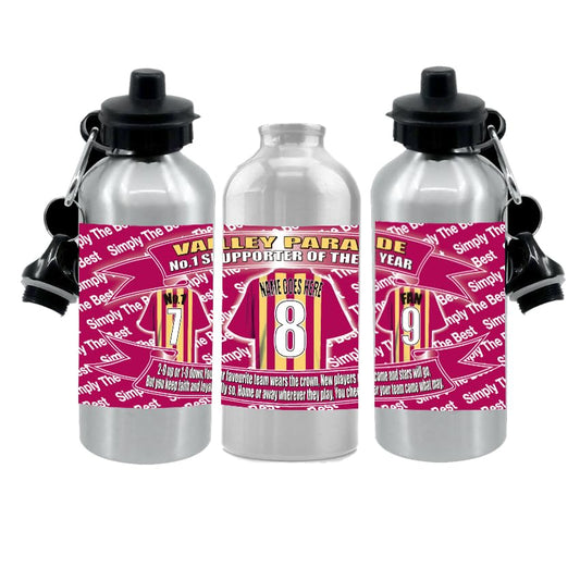 Bradford Personalised Football Shirt Silver Aluminium Two Lid Unisex Water Bottle Gift