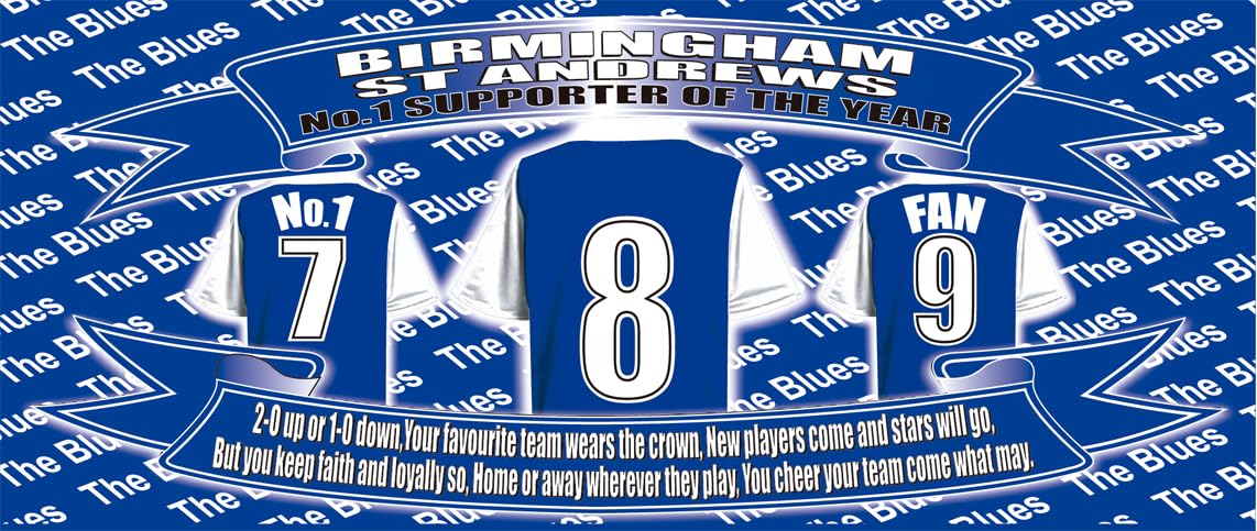 Birmingham Water Bottle - Football Shirt - Silver Aluminium Two Lids - Unisex Gift