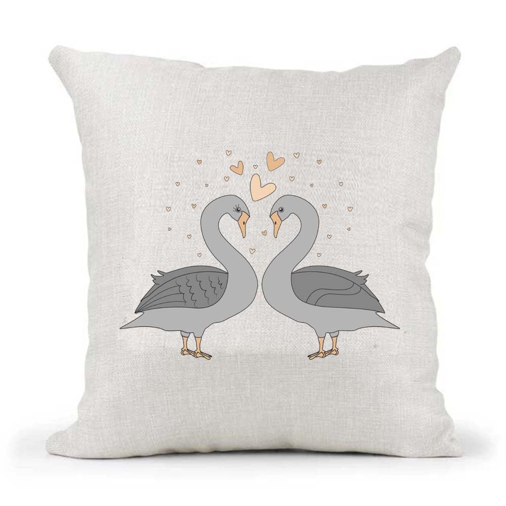 Cute Male Female Couple Gay Straight Non-Binary Queer Lesbian Bisexual Pansexual Swans Valentines Day Anniversary Country Canvas Style Cushion Cover Gift