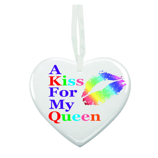 A Kiss For My Queen Ceramic Hanging Heart Keepsake Gift For Him Or Her