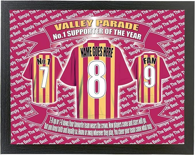 Bradford City Personalised Lap Tray - Cushion Base - Football Shirt Design - Gift Present