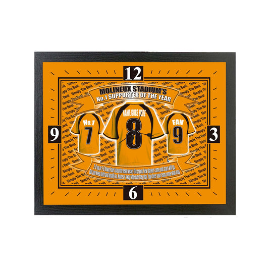 Wolves Football Shirt Personalised Clock Gift Present - Wall Clock - 25cm x 34cm - Blue, Orange