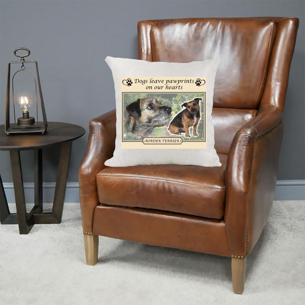 Border Terrier Lab Dogs Leave Pawprints on our Hearts Country Canvas Style Cushion Cover Gift
