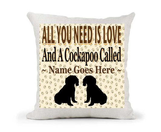 All You Need Is Love And A Personalised Cockapoo Country Canvas Style Cushion Cover Gift
