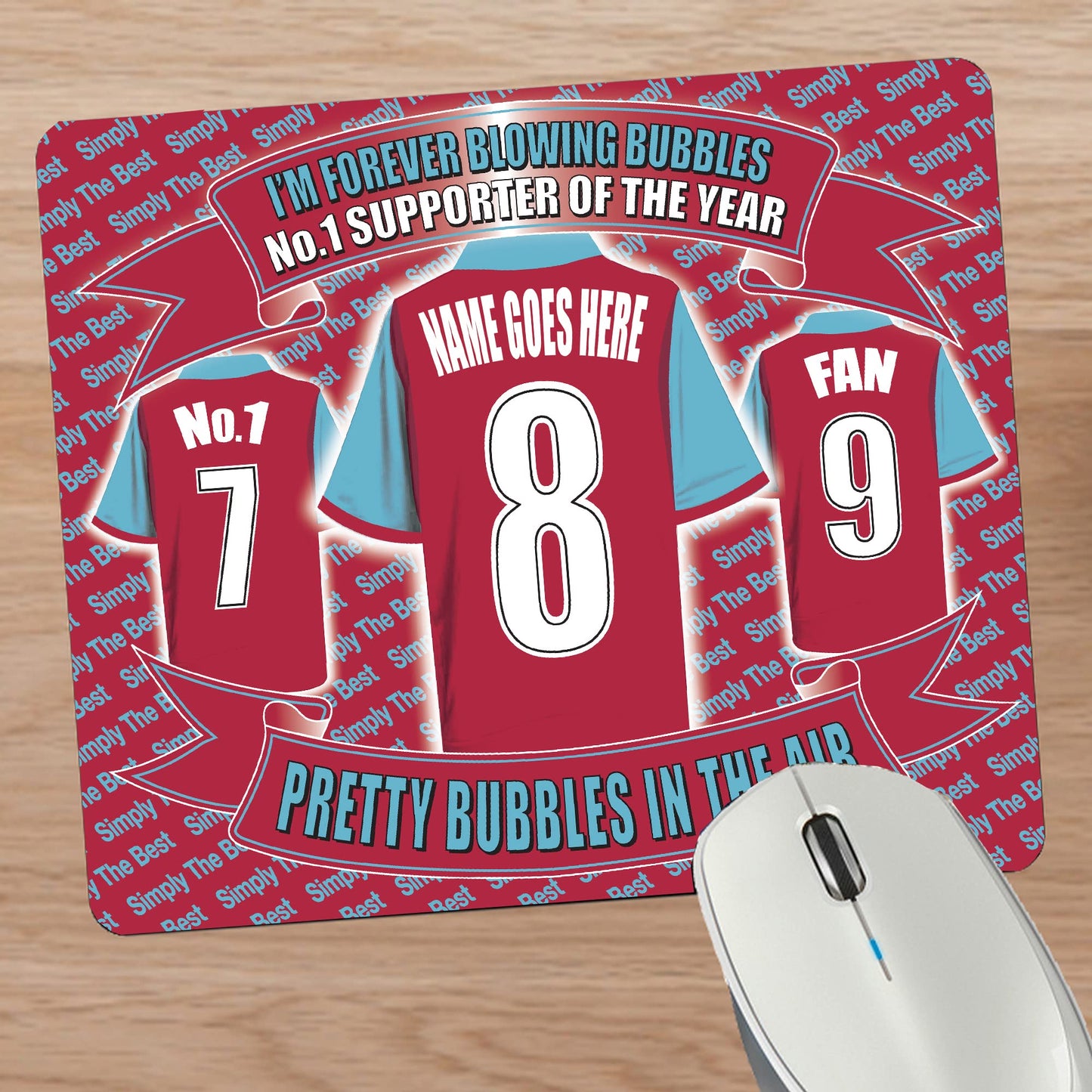 West H Utd Football Shirt Personalised Mouse Mat Gift