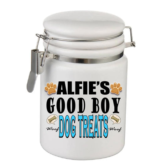 Personalised Dog Treat Jar - Good Boy Pet Snack Storage Container - Gift Present