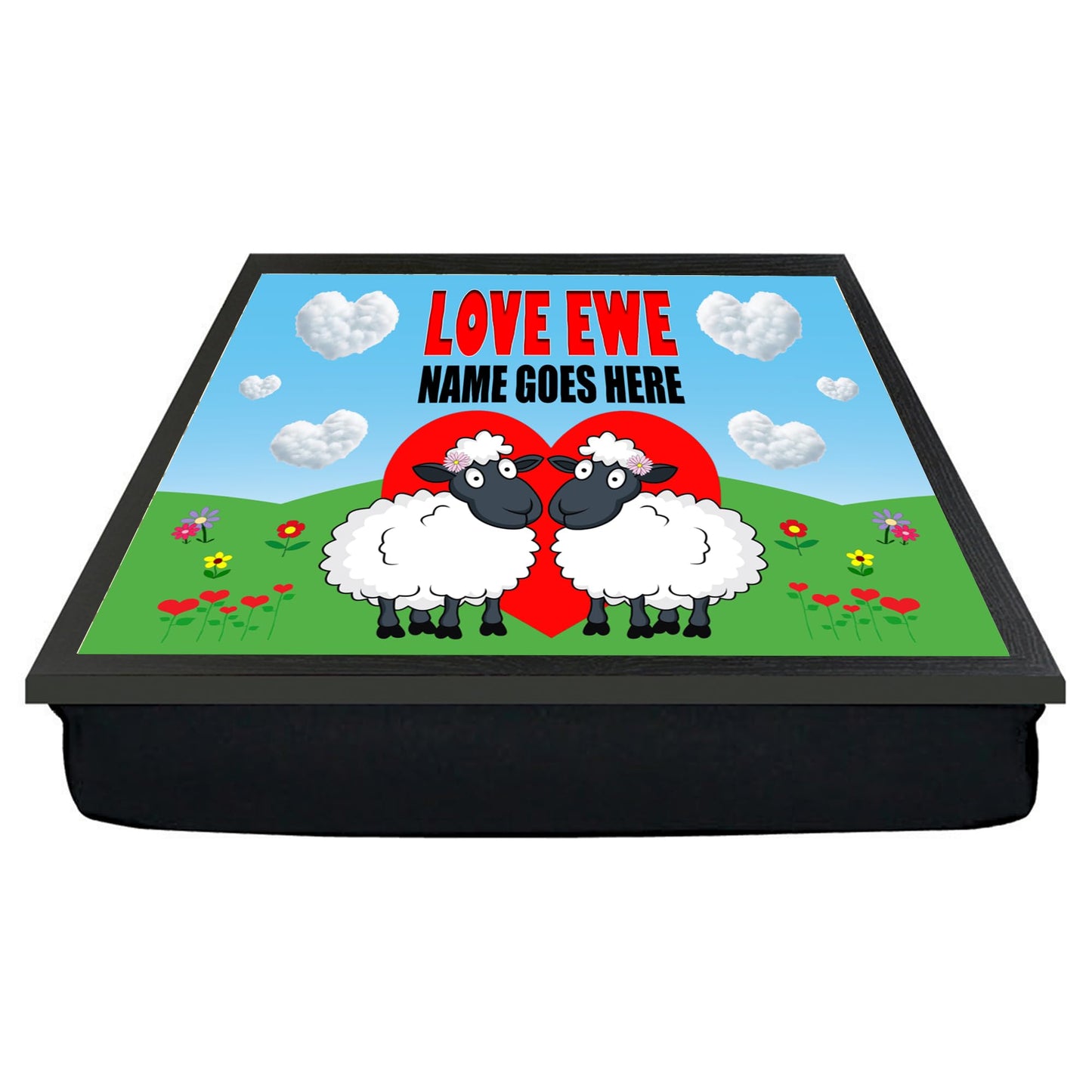 Love Ewe Two Female Personalised Cute Sheep Cushioned Lap Tray Gift Present