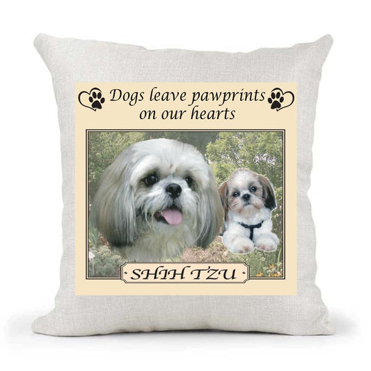 Shih Tzu Dogs Leave Pawprints on our Hearts Country Canvas Style Cushion Cover Gift