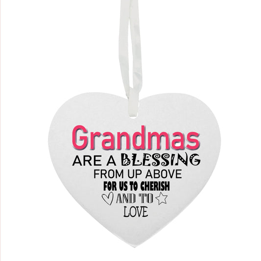 Grandmas Are A Blessing From Up Above Hanging Heart Ceramic Keepsake